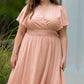 Plus Size Wide Waistband Surplice Neck Flutter Sleeve Midi Dress