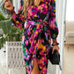 Printed Tie Front Lantern Sleeve Dress
