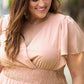 Plus Size Wide Waistband Surplice Neck Flutter Sleeve Midi Dress