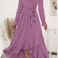 Swiss Dot Tie Waist Flounce Sleeve Dress