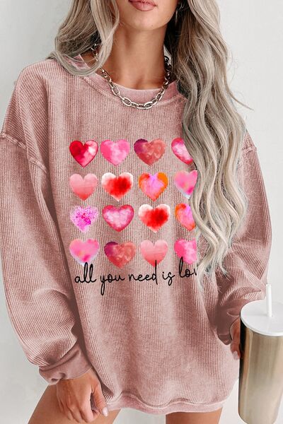 ALL YOU NEED IS LOVE Heart Round Neck Sweatshirt