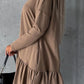 Notched Long Sleeve Ruffle Hem Mini Dress