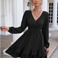 Swiss Dot Surplice Smocked Ruffle Hem Dress