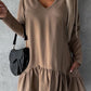Notched Long Sleeve Ruffle Hem Mini Dress