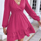 Swiss Dot Surplice Smocked Ruffle Hem Dress