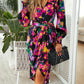 Printed Tie Front Lantern Sleeve Dress