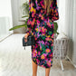 Printed Tie Front Lantern Sleeve Dress