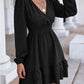 Swiss Dot Surplice Smocked Ruffle Hem Dress