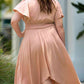 Plus Size Wide Waistband Surplice Neck Flutter Sleeve Midi Dress