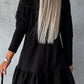 Notched Long Sleeve Ruffle Hem Mini Dress
