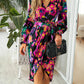 Printed Tie Front Lantern Sleeve Dress