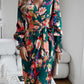 Printed Tie Front Lantern Sleeve Dress