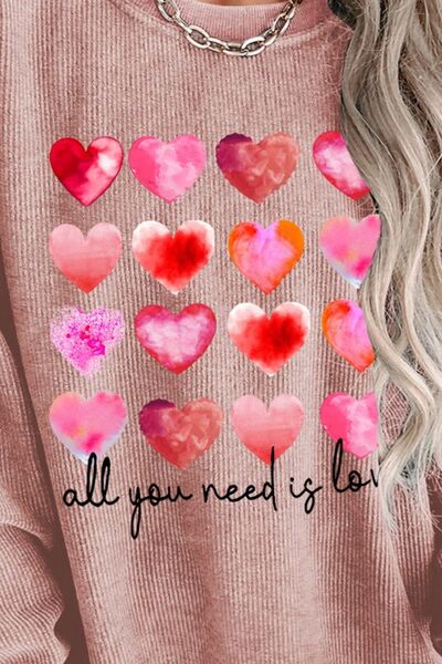 ALL YOU NEED IS LOVE Heart Round Neck Sweatshirt