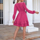 Swiss Dot Surplice Smocked Ruffle Hem Dress
