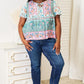 Double Take Floral Tie Neck Short Sleeve Blouse