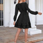 Swiss Dot Surplice Smocked Ruffle Hem Dress