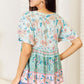 Double Take Floral Tie Neck Short Sleeve Blouse